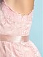 cheap Junior Bridesmaid Dresses-A-Line One Shoulder Knee Length Lace Junior Bridesmaid Dress with Lace / Natural / Mini Me