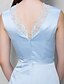 billige Brudepikekjoler-Mermaid / Trumpet Bridesmaid Dress V Neck Sleeveless Elegant Floor Length Satin / Lace with Lace