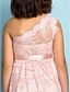 cheap Junior Bridesmaid Dresses-A-Line One Shoulder Knee Length Lace Junior Bridesmaid Dress with Lace / Natural / Mini Me