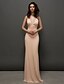 cheap Prom Dresses-Sheath / Column Furcal Prom Formal Evening Dress V Neck Sleeveless Sweep / Brush Train Chiffon with Pleats Split Front 2021