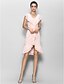 Χαμηλού Κόστους Φορέματα Παρανύμφων-Ίσια Γραμμή Λαιμόκοψη V Μέχρι το γόνατο Σιφόν Φόρεμα Παρανύμφων με Κουμπί / Με διαδοχικές σούρες με LAN TING BRIDE®