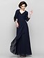 cheap Mother of the Bride Dresses-Sheath / Column Mother of the Bride Dress Convertible Dress V Neck Floor Length Chiffon 3/4 Length Sleeve yes with Criss Cross Cascading Ruffles 2023