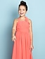 cheap Junior Bridesmaid Dresses-Sheath / Column Ankle Length Halter Neck Chiffon Junior Bridesmaid Dresses&amp;Gowns With Side Draping Mini Me Kids Wedding Guest Dress 4-16 Year