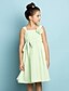 cheap Junior Bridesmaid Dresses-A-Line Straps Knee Length Chiffon Junior Bridesmaid Dress with Draping / Flower by LAN TING BRIDE® / Natural / Mini Me