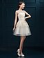 cheap Bridesmaid Dresses-Sheath / Column Jewel Neck Short / Mini Tulle / Floral Lace Bridesmaid Dress with Appliques by
