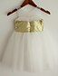 cheap Flower Girl Dresses-Princess Knee Length Flower Girl Dress - Satin Tulle Sequined Sleeveless Scoop Neck with Sequin