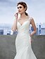 cheap Wedding Dresses-Wedding Dresses Mermaid / Trumpet V Neck Regular Straps Court Train Organza Bridal Gowns With Appliques 2024