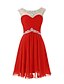 cheap Bridesmaid Dresses-Sheath / Column Scoop Neck Knee Length Chiffon Bridesmaid Dress with Crystals by