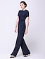 cheap Prom Dresses-Jumpsuits Sheath / Column Holiday Cocktail Party Prom Dress Jewel Neck Short Sleeve Ankle Length Chiffon with Beading 2021 / Formal Evening
