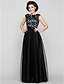 cheap Mother of the Bride Dresses-A-Line Scoop Neck Floor Length Tulle Mother of the Bride Dress with Pattern / Print by LAN TING BRIDE®