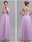 cheap Bridesmaid Dresses-Sheath / Column One Shoulder Floor Length Tulle Bridesmaid Dress with Sash / Ribbon / Bow(s) / Beading