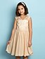 cheap Junior Bridesmaid Dresses-A-Line V Neck Knee Length Lace Junior Bridesmaid Dress with Lace by LAN TING BRIDE® / Natural / Mini Me