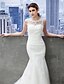 cheap Wedding Dresses-Mermaid / Trumpet Wedding Dresses Jewel Neck Sweep / Brush Train Lace Tulle Sleeveless Open Back with Beading Appliques Button 2020