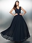 Χαμηλού Κόστους Βραδινά Φορέματα-Κομψό επίσημο βραδινό φόρεμα σε γραμμή αμάνικο αμάνικο σιφόν με λαιμόκοψη με ρουτζ