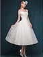 cheap Wedding Dresses-Reception Little White Dresses Wedding Dresses A-Line Off Shoulder Cap Sleeve Tea Length Lace Bridal Gowns With Beading Sequin 2024