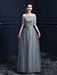 cheap Evening Dresses-Sheath / Column Elegant Formal Evening Dress Off Shoulder Half Sleeve Floor Length Lace Satin Tulle with Crystals 2020