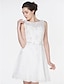 זול שמלות כלה-גזרת A בטו צוואר באורך  הברך תחרה שמלות חתונה עם אפליקציות / תחרה על ידי LAN TING BRIDE® / שמלות לבנות קטנות