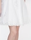 Χαμηλού Κόστους Νυφικά Φορέματα-Γραμμή Α Bateau Neck Μέχρι το γόνατο Δαντέλα Φορέματα γάμου φτιαγμένα στο μέτρο με Διακοσμητικά Επιράμματα / Δαντέλα με LAN TING BRIDE® / Μικρά Άσπρα Φορέματα