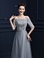 cheap Evening Dresses-Sheath / Column Elegant Formal Evening Dress Off Shoulder Half Sleeve Floor Length Lace Satin Tulle with Crystals 2020