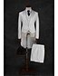 cheap Suits-Ivory Solid Colored Tailored Fit Cotton Blend Suit - Notch Double Breasted Four-buttons / Suits