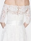 ieftine Magazin de Nuntă-rochii de mireasa in linie a umărului până la genunchi dantelă mânecă 3/4 lungime rochie albă romantică formală mânecă iluzie cu dantelă