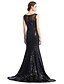 cheap Evening Dresses-Mermaid / Trumpet Sparkle &amp; Shine Dress Formal Evening Sweep / Brush Train Sleeveless Illusion Neck Sequined with Sequin 2022