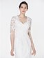 cheap Wedding Dresses-Mermaid / Trumpet Wedding Dresses V Neck Court Train Tulle All Over Lace 3/4 Length Sleeve Romantic See-Through Illusion Detail with Lace Appliques 2020
