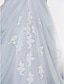baratos Vestidos de Casamento-Linha A Decote Princesa Cauda Escova Renda / Tule Vestidos de casamento feitos à medida com Apliques / Renda de LAN TING BRIDE® / Vestidos Noiva de Cor