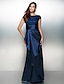 preiswerte Abendkleider-Etui-/Säulen-elegantes Kleid für Feiertage, Cocktailparty, knöchellang, kurze Ärmel, U-Ausschnitt, Charmeuse mit kaskadierenden Spitzenrüschen 2023