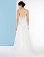 cheap Wedding Dresses-A-Line Spaghetti Strap Sweep / Brush Train Lace / Tulle Made-To-Measure Wedding Dresses with Lace by LAN TING BRIDE® / Open Back