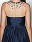 cheap Prom Dresses-A-Line Elegant Dress Prom Formal Evening Asymmetrical Sleeveless Illusion Neck Taffeta with Pleats Beading 2024