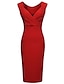 preiswerte Kleider für die Arbeit-Damen Bodycon Knielanges Kleid Schwarz Rot Ärmellos Einfarbig Tiefes V Party Schlank S M L XL XXL 3XL / Übergröße / Übergröße