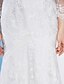 olcso Menyasszonyi ruhák-Szűk szabású Scoop nyak Bokáig érő Csipke Made-to-measure esküvői ruhák val vel Csipke által LAN TING BRIDE® / Átlátszó