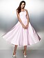 cheap Special Occasion Dresses-A-Line Lace Up Prom Formal Evening Dress Halter Neck Sleeveless Tea Length Satin with Bow(s) 2020