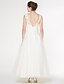 cheap Wedding Dresses-A-Line Scoop Neck Ankle Length Lace / Tulle Made-To-Measure Wedding Dresses with Appliques / Lace by LAN TING BRIDE® / Little White Dress