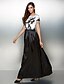 cheap Special Occasion Dresses-A-Line Color Block Formal Evening Dress Scoop Neck Short Sleeve Ankle Length Satin with Appliques