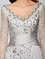 cheap Evening Dresses-Sheath / Column Dress Formal Evening Watteau Train Long Sleeve V Neck Chiffon with Lace