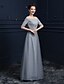 cheap Evening Dresses-Sheath / Column Elegant Formal Evening Dress Off Shoulder Half Sleeve Floor Length Lace Satin Tulle with Crystals 2020