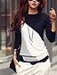 お買い得  プラスサイズのトップス-女性用 Tシャツ カラーブロック プラスサイズ ラウンドネック 日常 週末 長袖 トップの ストリートファッション ブラック 褐色