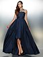 cheap Prom Dresses-A-Line Elegant Dress Prom Formal Evening Asymmetrical Sleeveless Illusion Neck Taffeta with Pleats Beading 2024