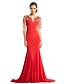 cheap Prom Dresses-Mermaid / Trumpet See Through Prom Formal Evening Dress Scoop Neck Half Sleeve Sweep / Brush Train Tulle Jersey with Beading 2020