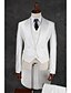 cheap Suits-Ivory Solid Colored Tailored Fit Cotton Blend Suit - Notch Double Breasted Four-buttons / Suits