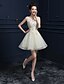 זול שמלות קוקטייל-גזרת A סגנון חמוד ערב רישמי שמלה עם תכשיטים ללא שרוולים באורך  הברך תחרה עם חרוזים נצנצים 2020