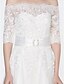 billiga Bröllopsbutiken-a-line bröllopsklänningar off shoulder knälång spets 3/4 lång ärm formell romantisk liten vit klänning illusion ärm med spets