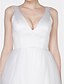 זול שמלות כלה-גזרת A צווארון V א-סימטרי סאטן / טול שמלות חתונה עם תד נשפך על ידי LAN TING BRIDE® / שמלות לבנות קטנות