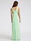 cheap Bridesmaid Dresses-Sheath / Column V Neck Floor Length Chiffon / Lace Bodice Bridesmaid Dress with Lace / Sash / Ribbon by LAN TING BRIDE®