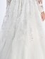 cheap Wedding Dresses-A-Line Bateau Neck Court Train Lace / Tulle Long Sleeve Romantic / Glamorous See-Through / Plus Size / Backless Made-To-Measure Wedding Dresses with Lace / Appliques 2020