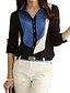 cheap Plus Size Tops-Women&#039;s Shirt Color Block Plus Size Shirt Collar Daily Weekend Long Sleeve Tops Casual Screen Color Black