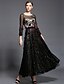 cheap Evening Dresses-Ball Gown Little Black Dress Formal Evening Dress Illusion Neck Long Sleeve Ankle Length Tulle Charmeuse Sequined with Sash / Ribbon Beading Flower 2020