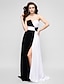 cheap Prom Dresses-A-Line Color Block Prom Formal Evening Dress Strapless Sleeveless Sweep / Brush Train Chiffon with Criss Cross 2020